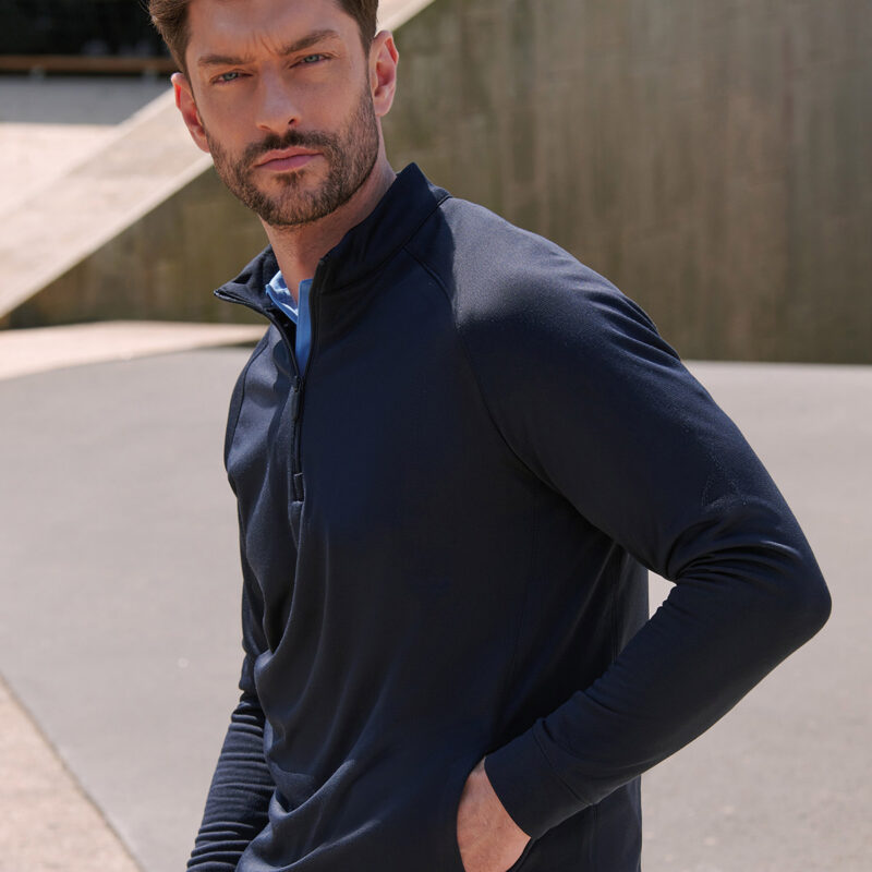 ¼ zip top with wicking finish