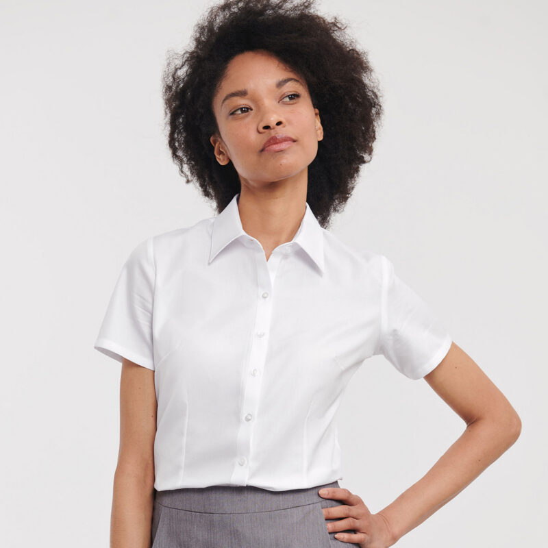 Women's short sleeve herringbone shirt