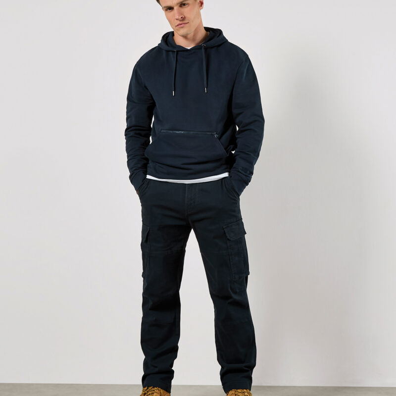 Regular fit piqué hoodie with zipped pocket