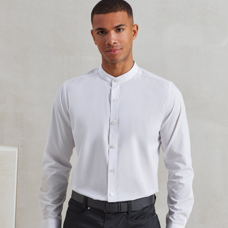Banded collar grandad long sleeve shirt