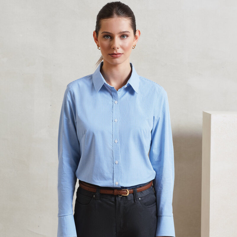 Women's Microcheck (Gingham) long sleeve cotton shirt